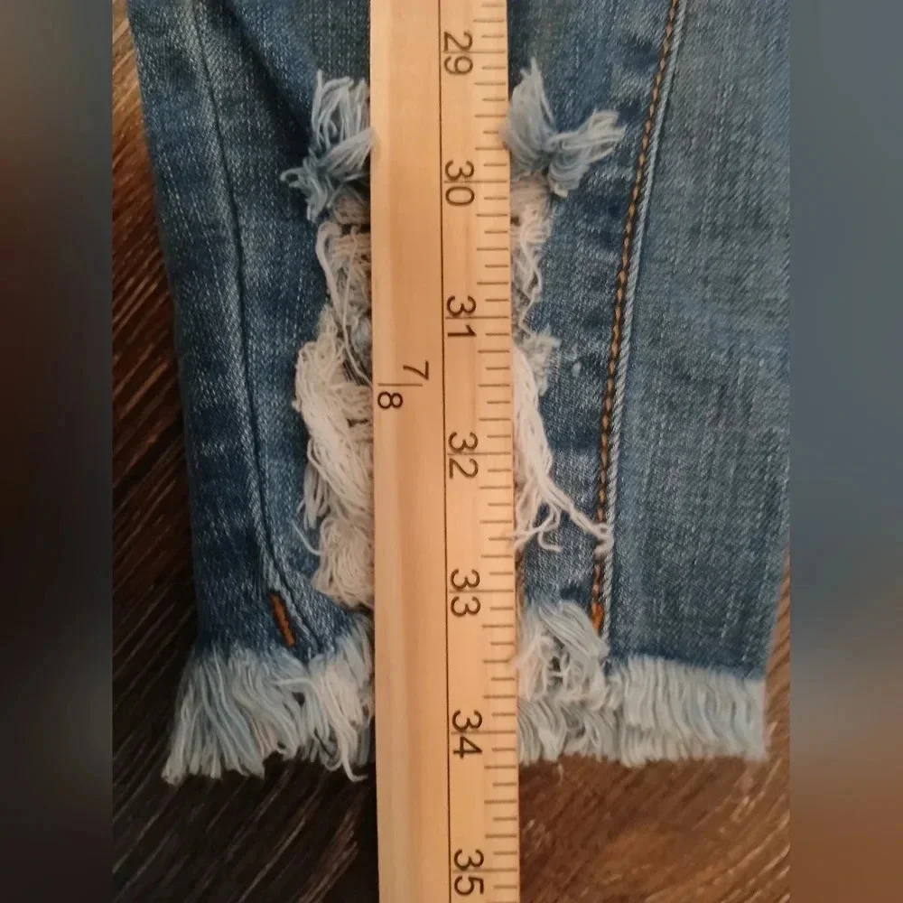 Machine Nouvelle Raw Hem Distressed Ankle Cropped Jeans Womens 6 Boho Cowgirl - Picture 7 of 9